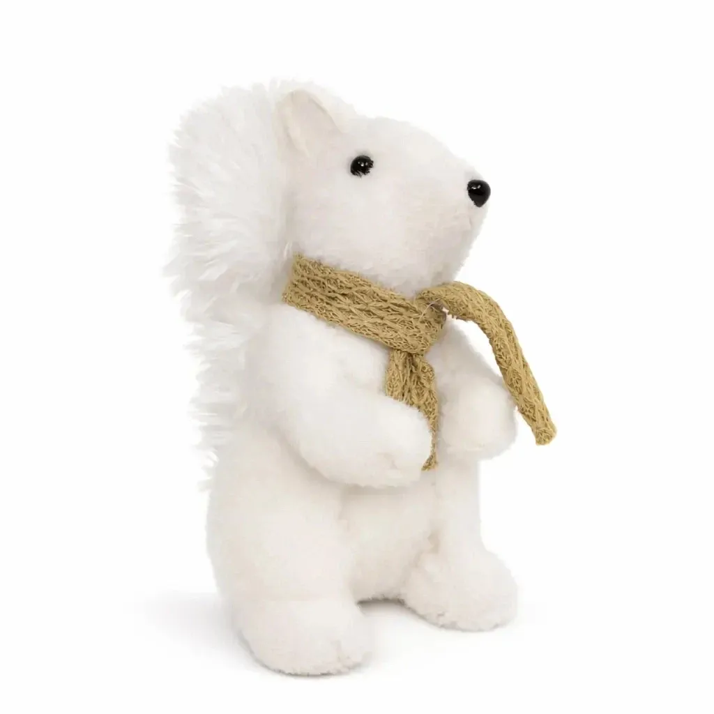 Peluche décorative écureuil 14 × 20 × 24 cm, blanc, polystyrène et peluche, blanc et marron