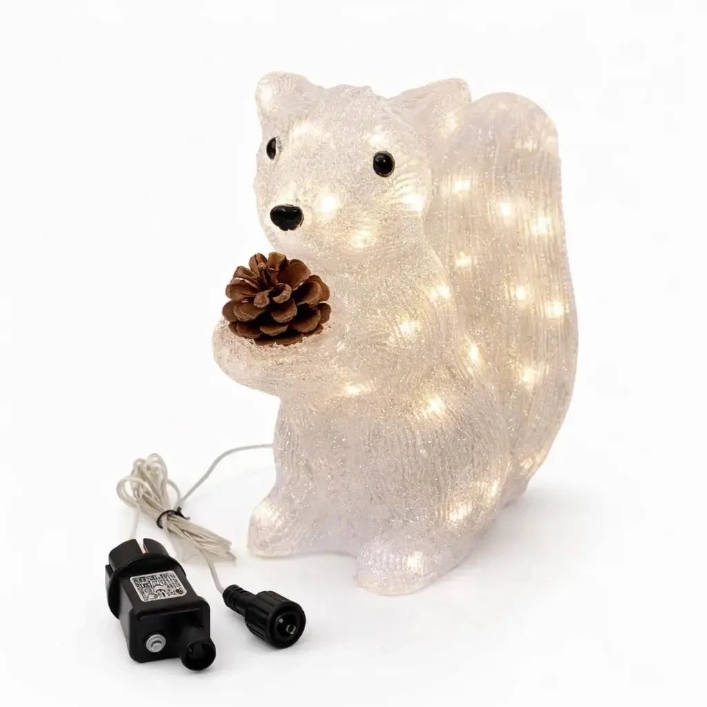 Écureuil lumineux LED en 3D, 26 cm, acrylique, pour l'extérieur, blanc chaud, IP44
