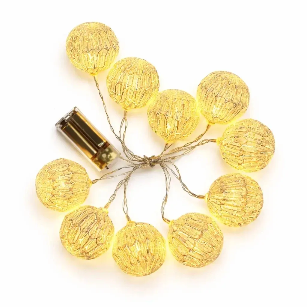 Guirlande lumineuse LED à piles, lampions, 1,8 m, blanc chaud, 10 diodes, câble transparent, IP20 (intérieur), 2 × AA