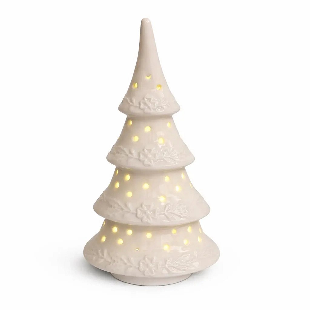 Décoration d'arbre LED en céramique 11,4 × 8,5 × 23 cm, blanc chaud, 2× LR44