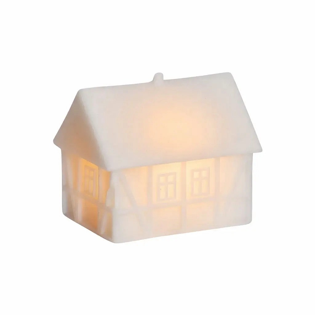 Petite maison à colombages de Copenhague éclairée par des LED, 9 × 6 × 8 cm, en cire, blanc chaud, blanc,