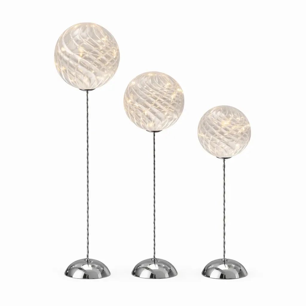 Globe Trio Mega LED, hauteur 41/47/58 cm, verre clair, pile AA, intérieur, paquet de 3