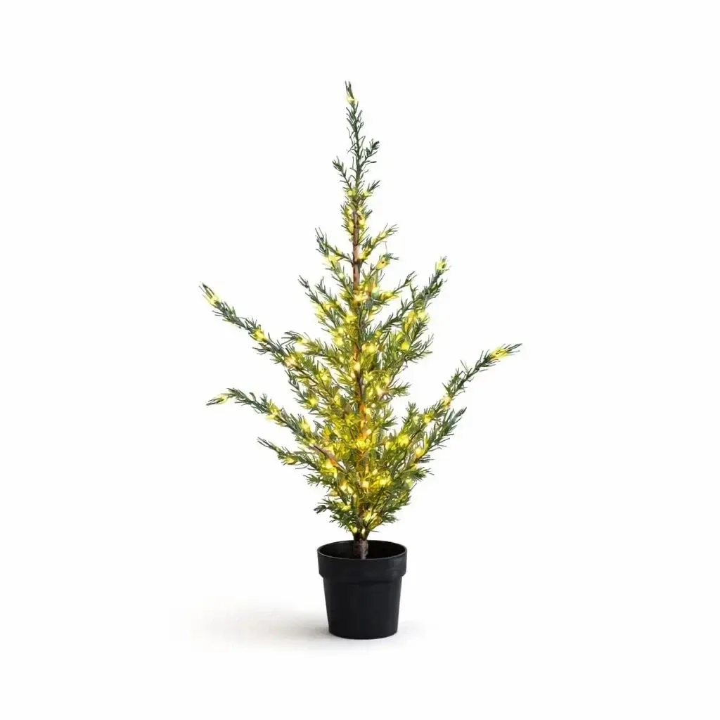 Téléchargé Arbre à lumière LED dans un pot Cèdre, 100 cm