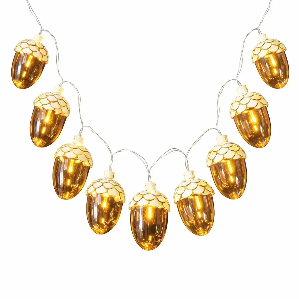 Glands lumineux LED sur chaîne, 8 pièces, longueur 1,3 m, doré
