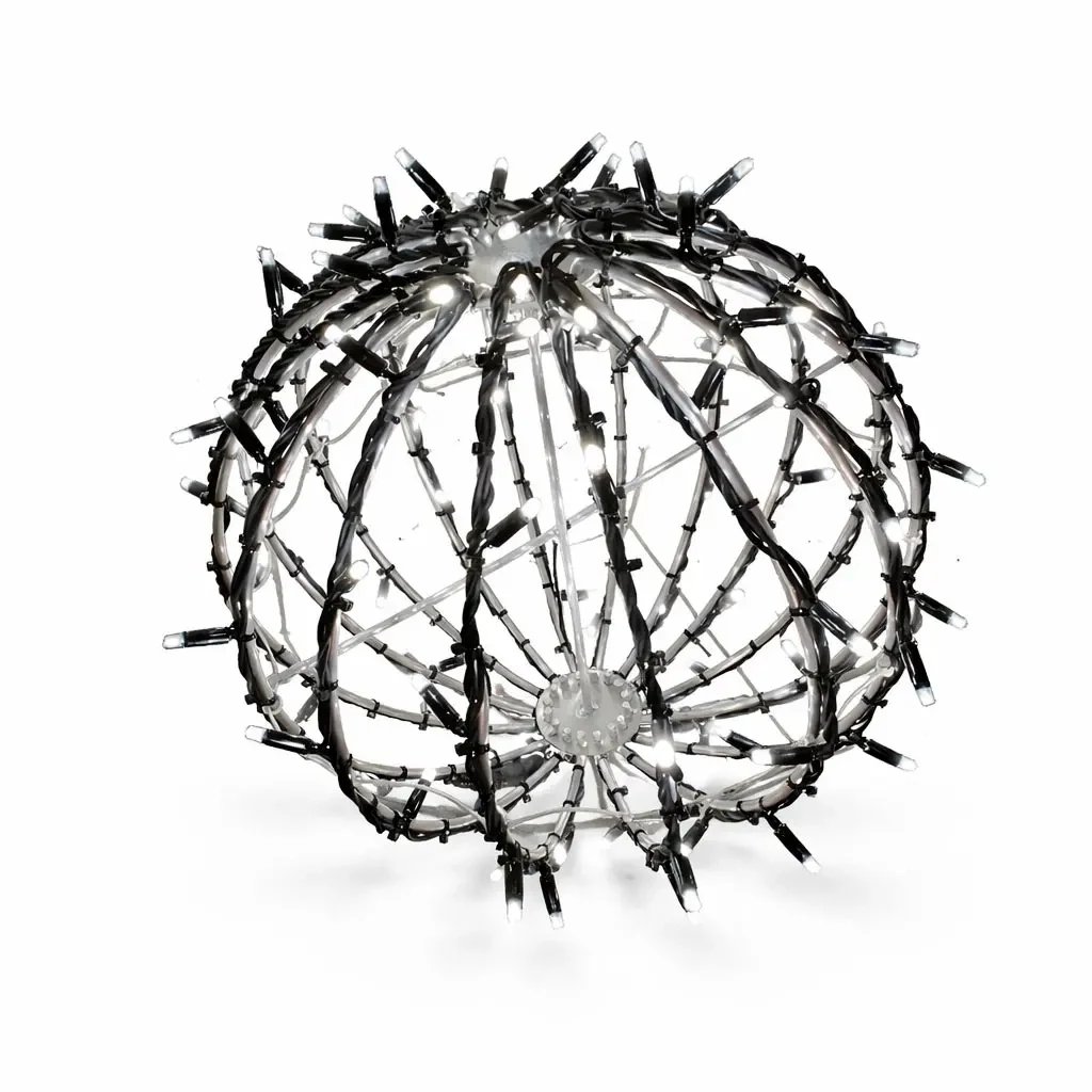 Boule lumineuse 3D LED pour le jardin, 40 cm de diamètre, blanc glacé, câble noir, IP67, aluminium, Easy fix