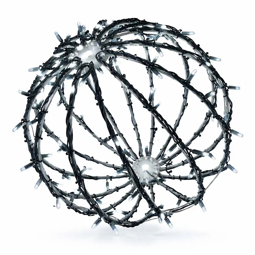 Boule lumineuse 3D LED pour le jardin, 60 cm de diamètre, blanc glacé, câble noir, IP67, aluminium, Easy fix