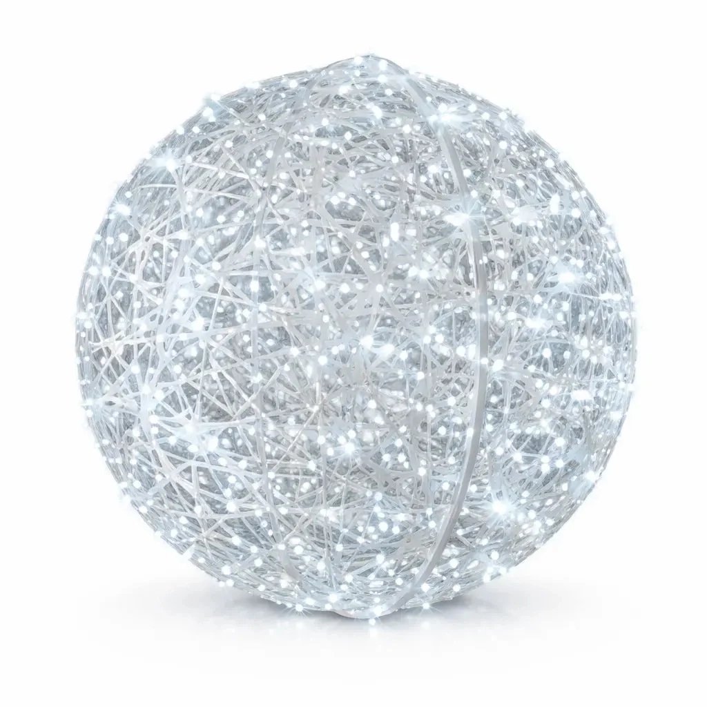 Ornement boule lumineuse 3D LED en fibre de verre Ø 130 cm, blanc glacier