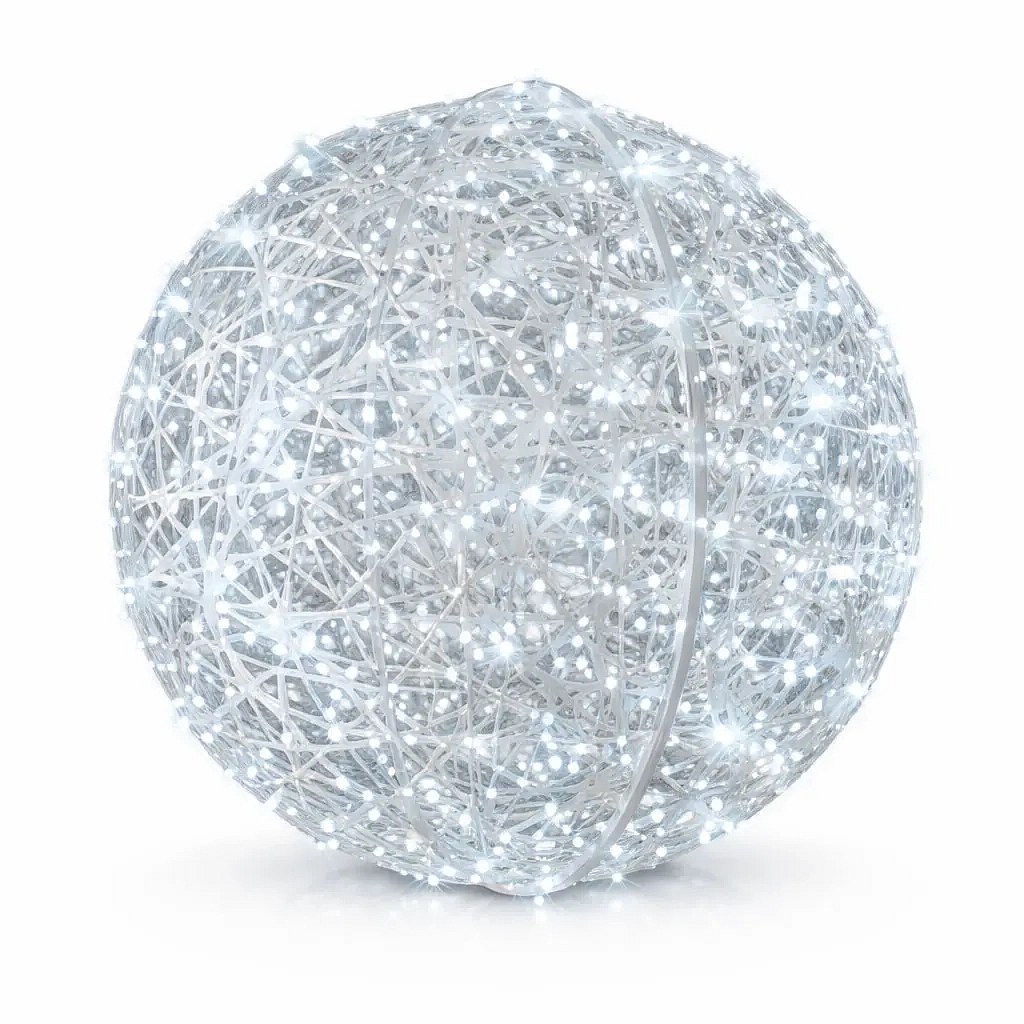 Ornement boule lumineuse 3D LED en fibre de verre Ø 130 cm, blanc glacé avec Flash