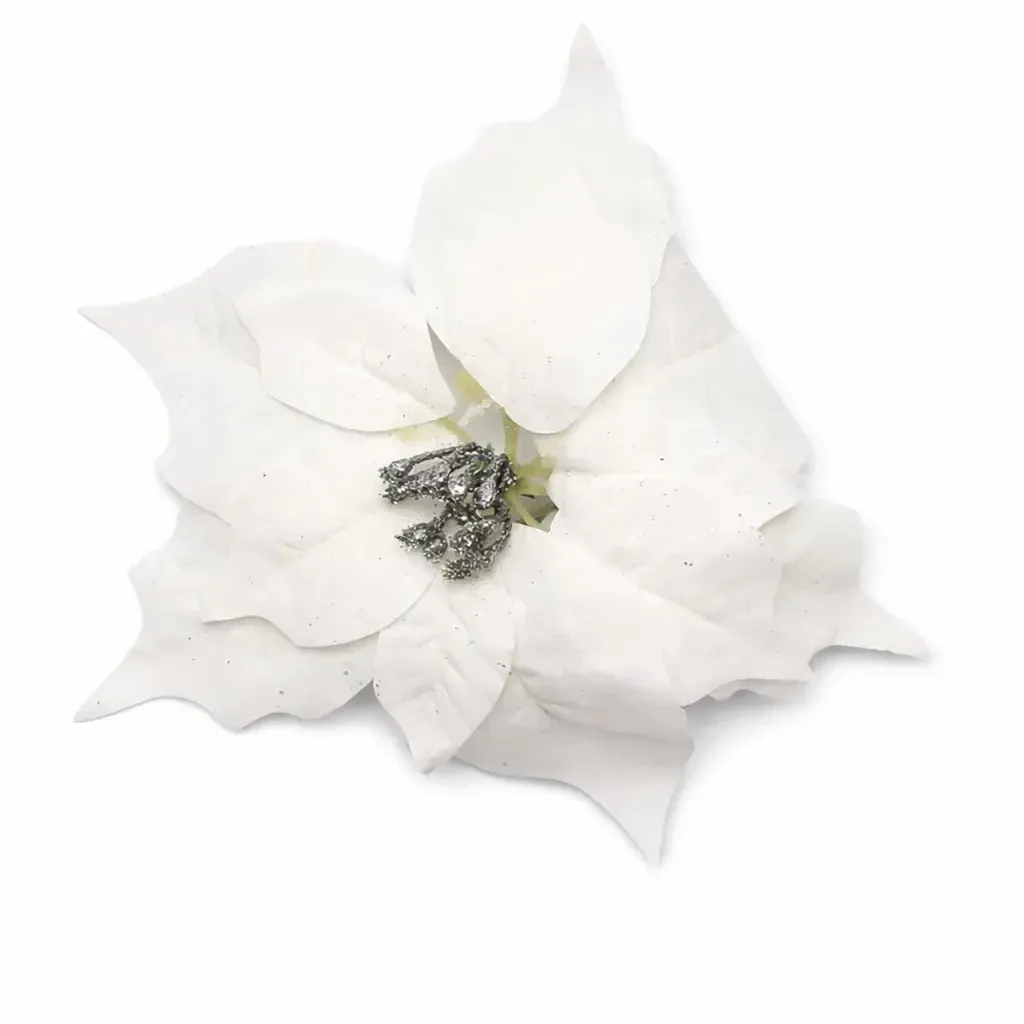 Décoration fleur artificielle, 23 cm, tissu, blanc