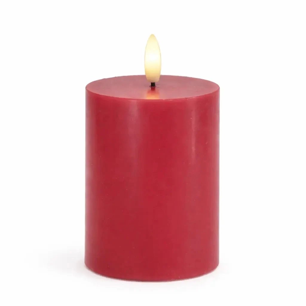Bougie LED à piles, cire Sille, Ø 7,5 × 10 cm, rose prune, 2× AA