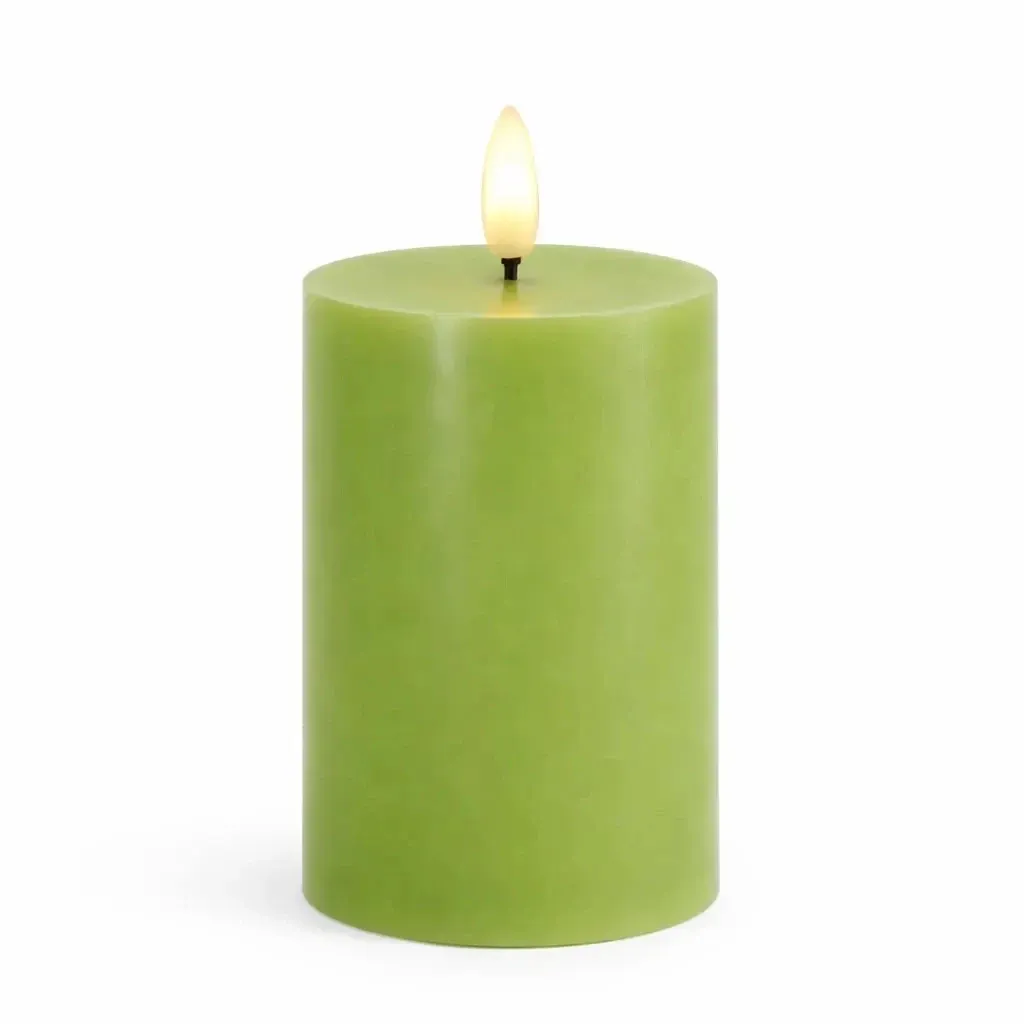 Bougie LED à piles, cire Sille, Ø 7,5 × 12,5 cm, vert pomme, 2× AA