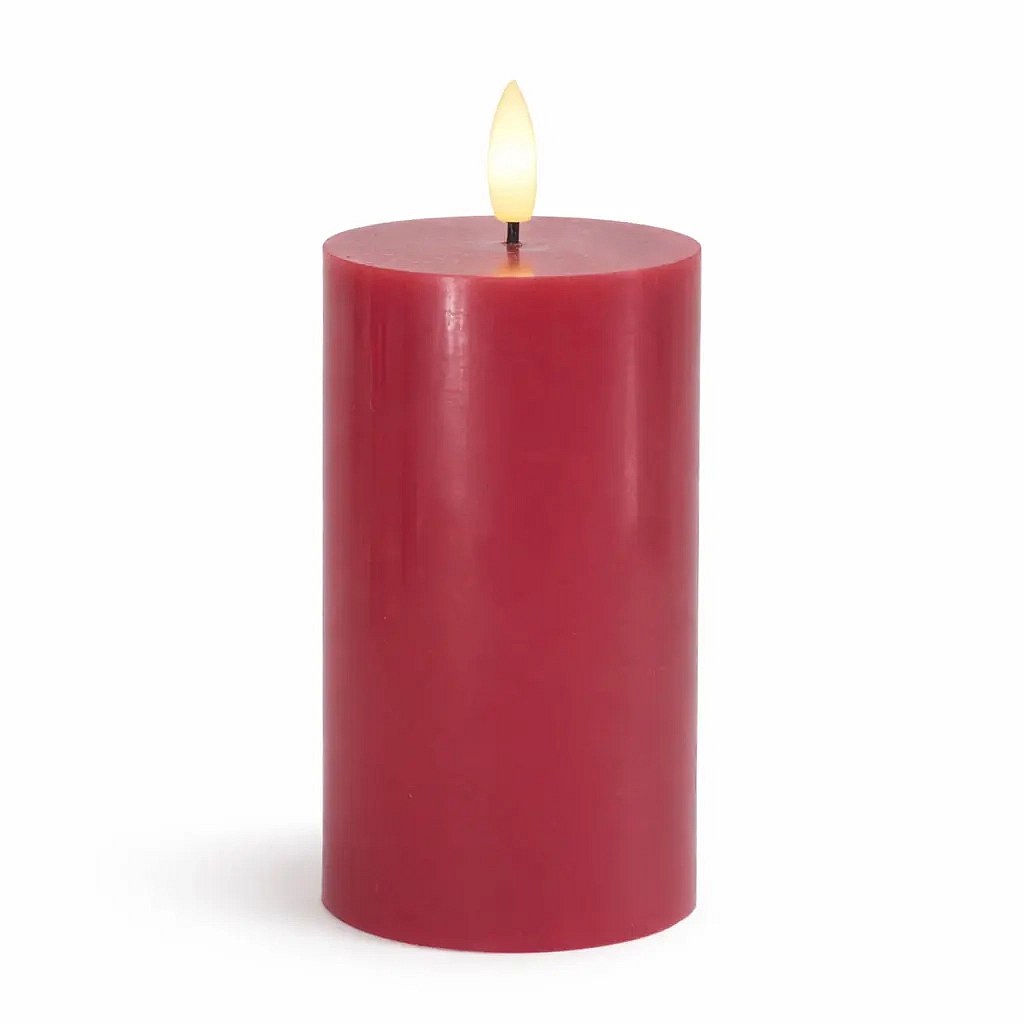 Bougie LED à piles, cire Sille, Ø 7,5 × 12,5 cm, rose prune, 2× AA