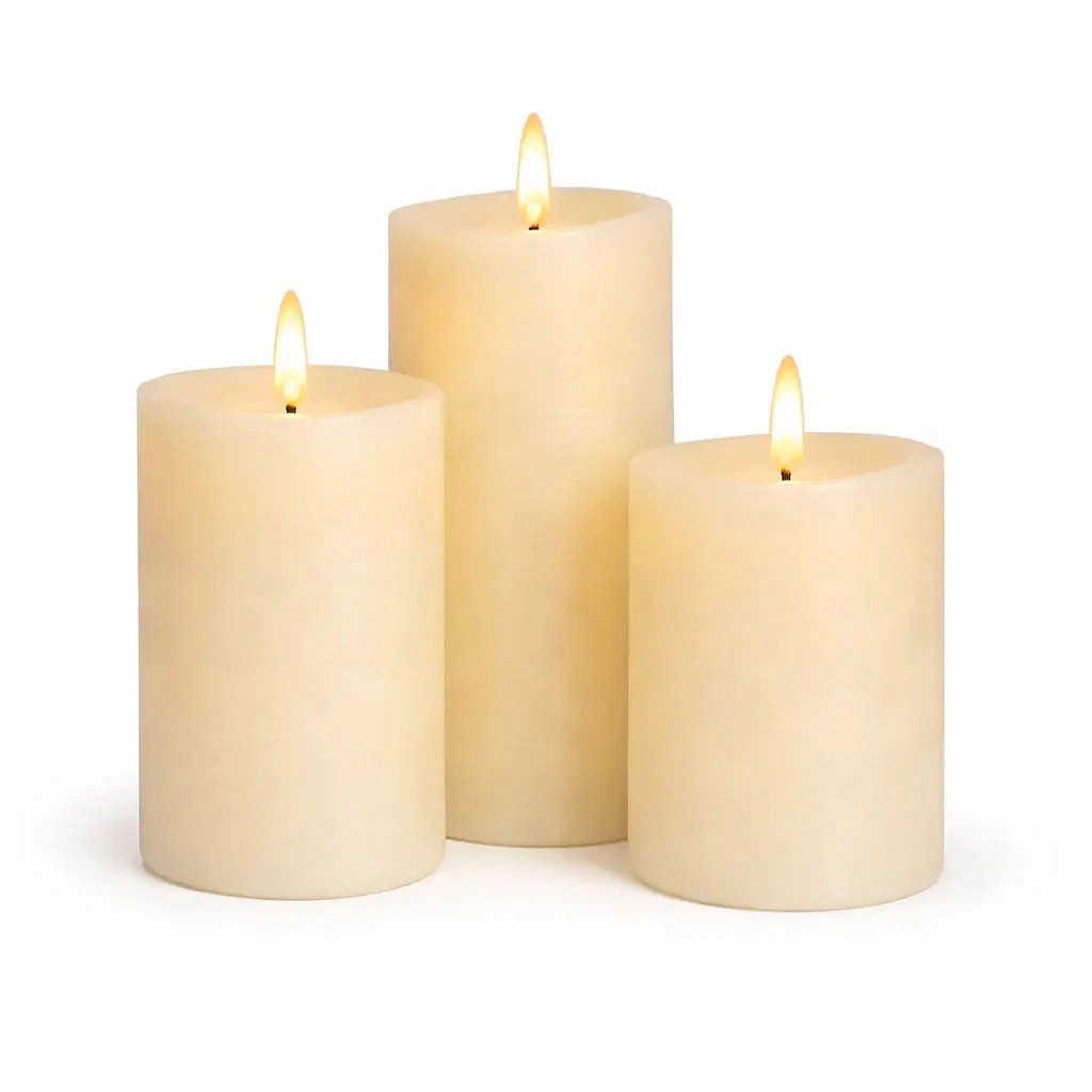 Lot de 3 bougies LED en cire, parfum amande, ø 8 × 10/12,5/15 cm, avec télécommande, piles AA