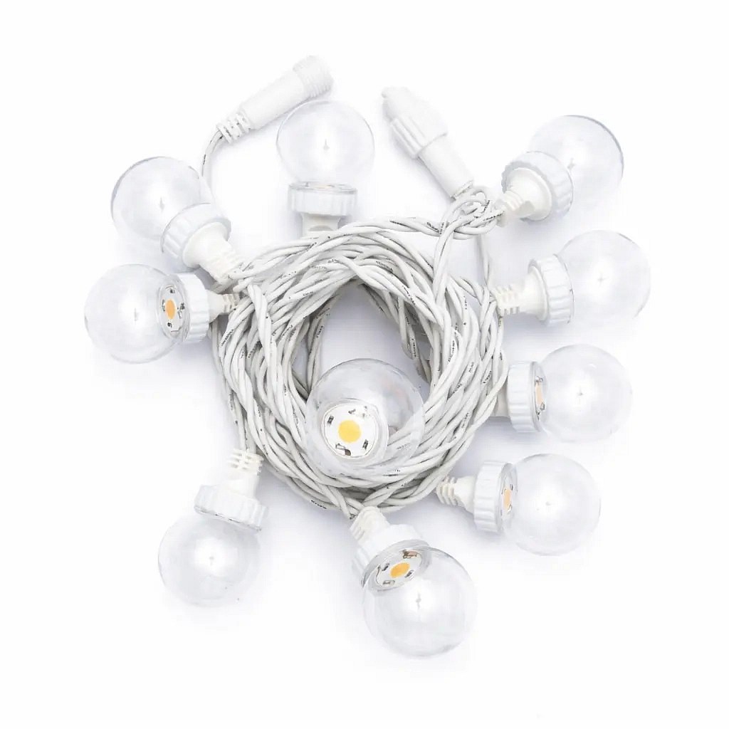 Easy Fix LED party light 5 m extérieur, blanc chaud 10 diodes, ampoules transparentes, câble blanc IP44, interconnectable