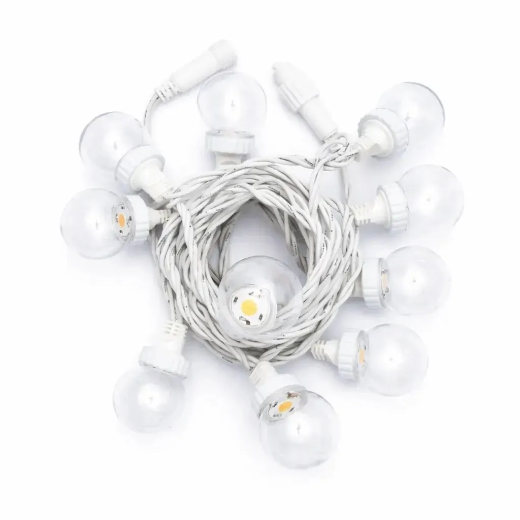 Éclairage de fête LED Easy Fix, 5 m, pour l'extérieur, 10 boules transparentes, 70 LED blanc chaud, câble blanc, IP67, rallonge