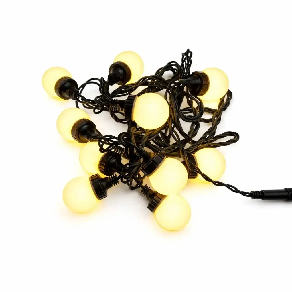 Éclairage de fête LED Easy Fix, 5 m, pour l'extérieur, 10 boules, 70 LED blanc chaud, câble noir, IP67, rallonge
