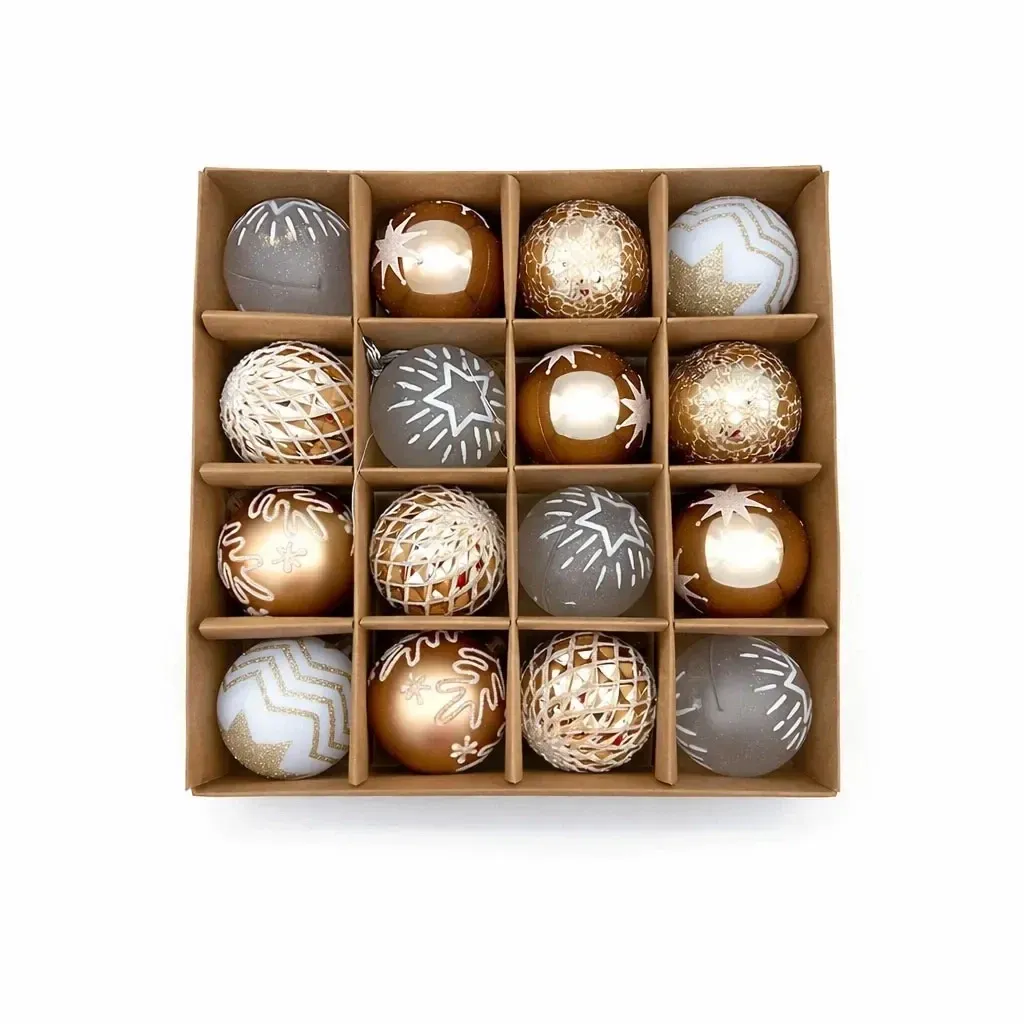Set de décorations de Noël colorées flacon en plastique de 6 cm, 6 types, paquet de 16 pcs