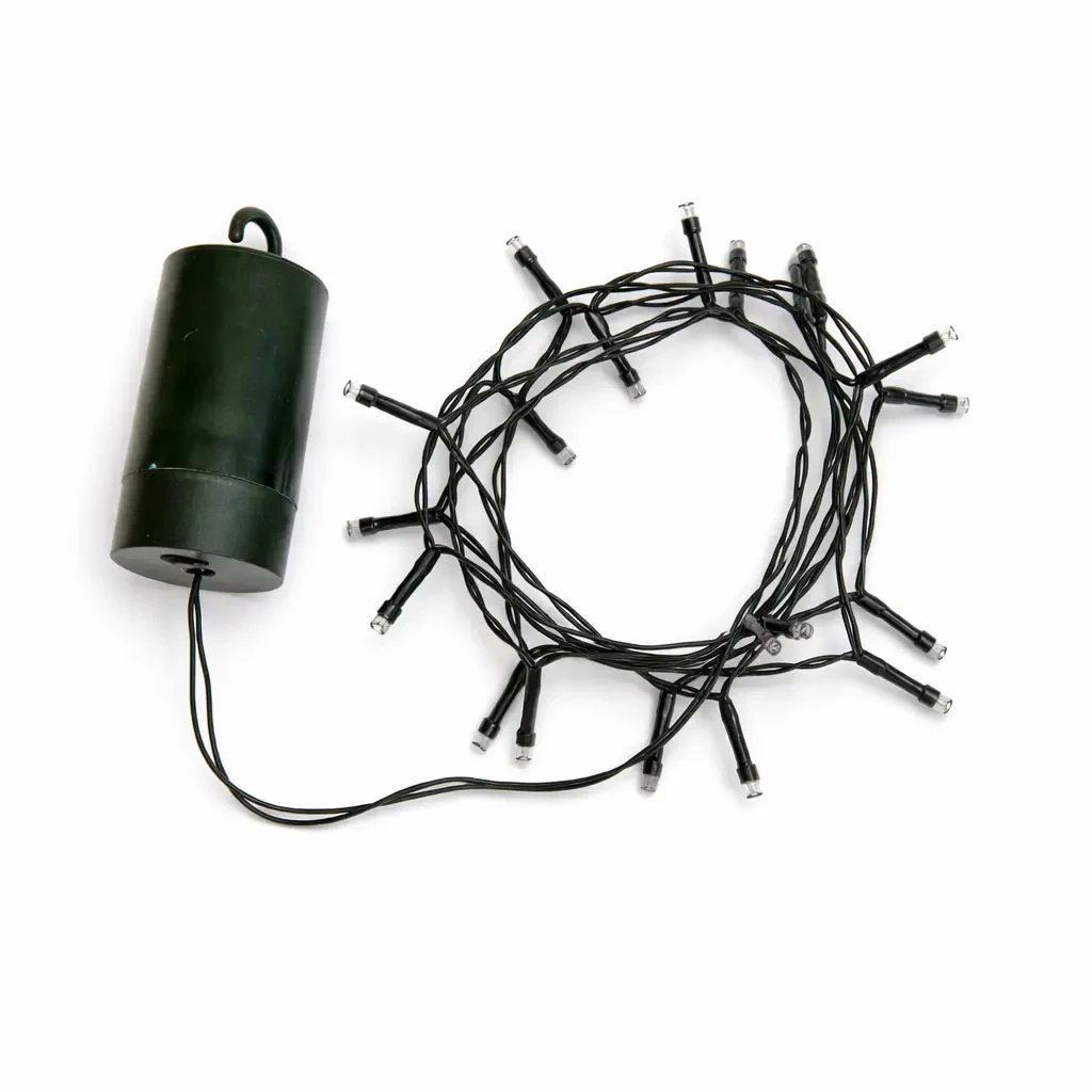 Guirlande lumineuse LED à piles, d'extérieur, 2,2 m, blanc chaud, 20 LED, câble vert foncé, IP44, 4 × AA