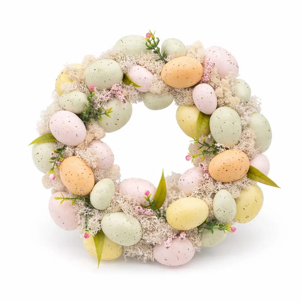 Couronne de porte de Pâques 30 × 30 × 8 cm, pleine d'œufs, plastique, extérieur