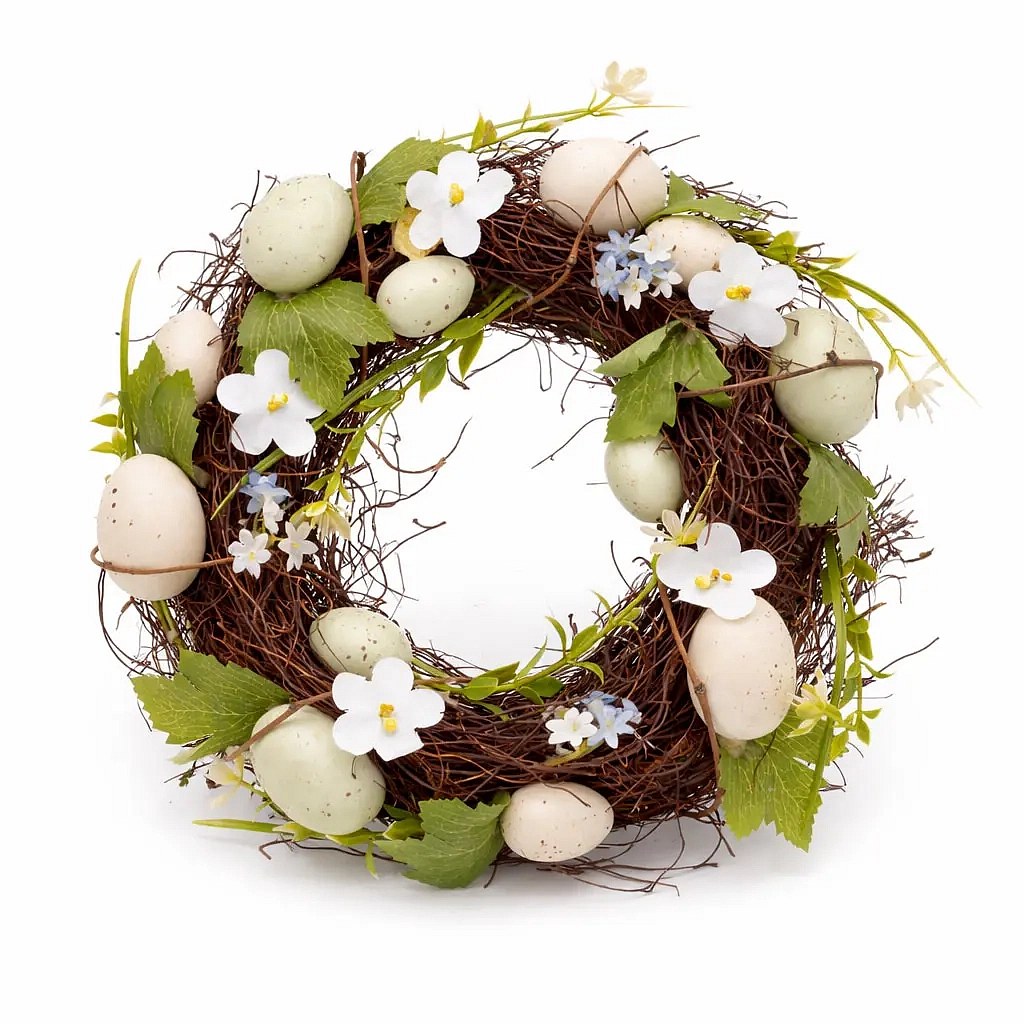 Couronne de porte de Pâques, 30 × 30 × 8 cm, plastique osier brun, extérieur