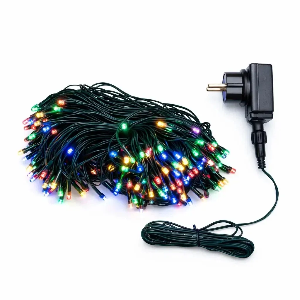 Guirlande lumineuse LED, d'extérieur, 20 m, multicolore, 100 LED, câble noir, IP44, bloc d'alimentation inclus