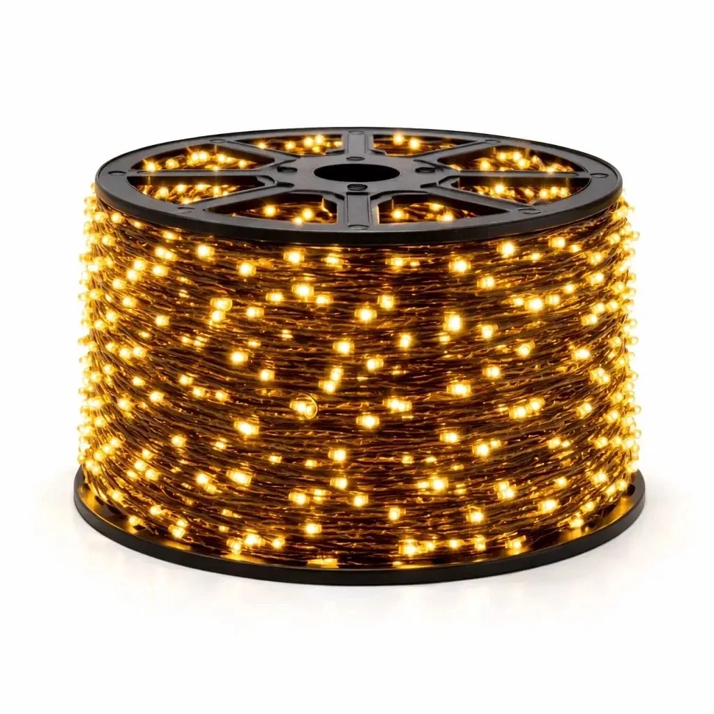 Guirlande lumineuse LED Eco Fix, d'extérieur, 80 m, blanc chaud, 800 LED, câble doré foncé, IP67, bobine