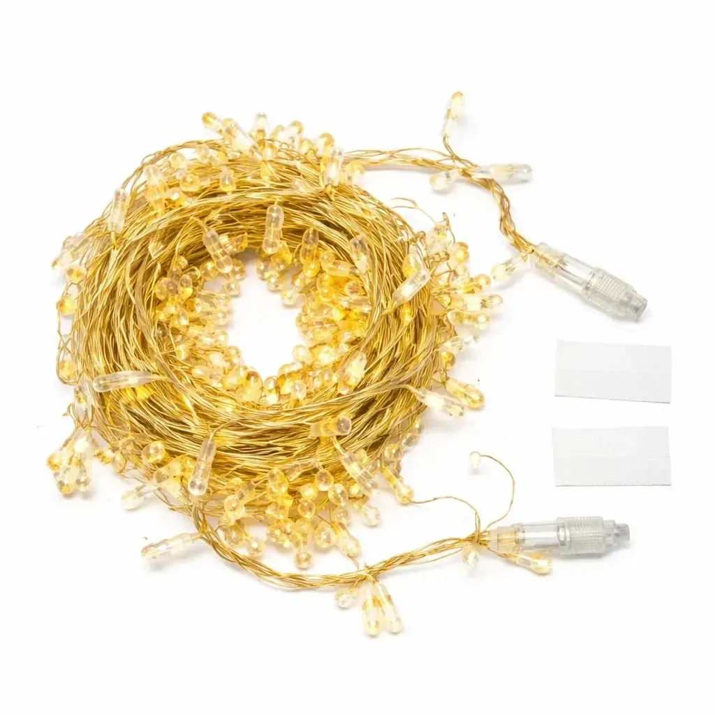 Guirlande lumineuse d'extérieur Eco Fix avec cristaux, 8 m, blanc chaud, 80 LED, 36 V, câble doré foncé, IP44