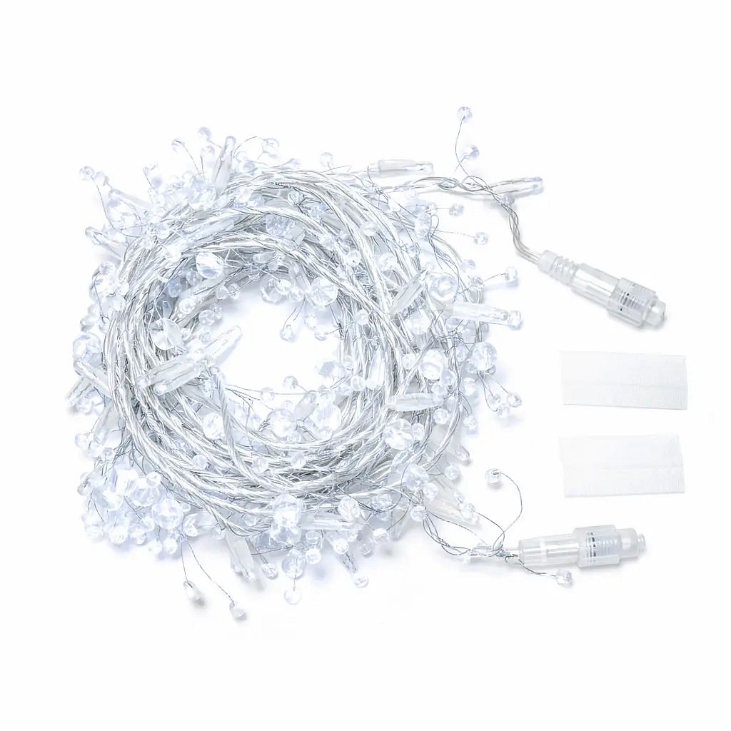Guirlande lumineuse d'extérieur Eco Fix avec cristaux, 8 m, blanc glacé, 80 LED, 36 V, câble transparent, IP44