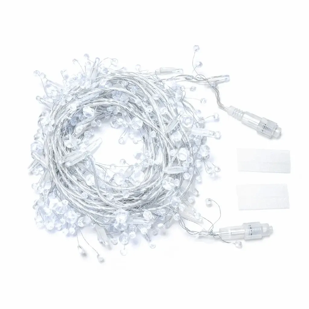 Guirlande lumineuse d'extérieur Eco Fix avec cristaux, 8 m, blanc glacé, 80 LED, 36 V, câble transparent, IP44