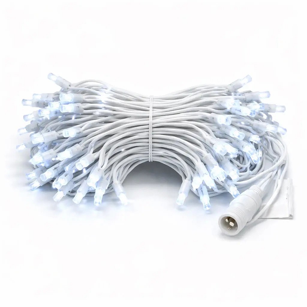 Guirlande lumineuse Eco Fix LED, 10 m, pour l'extérieur, blanc glacé avec effet FLASH, 100 LED, 36 V, câble blanc, IP44