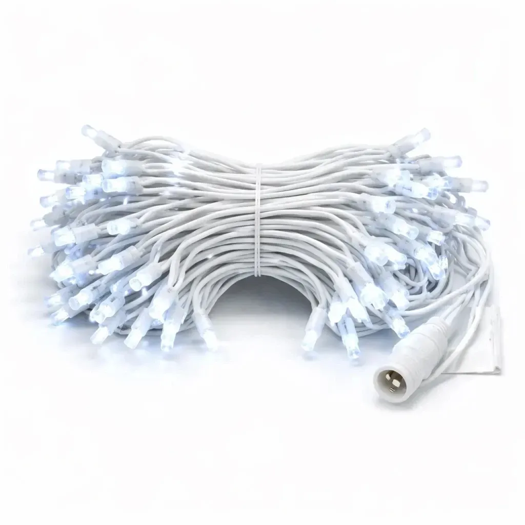 Guirlande lumineuse Eco Fix LED, 10 m, pour l'extérieur, blanc glacé avec effet FLASH, 100 LED, 36 V, câble blanc, IP44