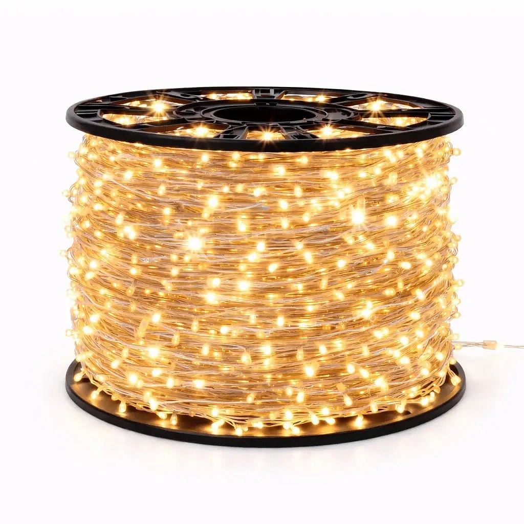 Guirlande lumineuse LED Eco Fix, d'extérieur, 80 m, blanc chaud avec effet FLASH, 800 LED, câble transparent, IP67, bobine