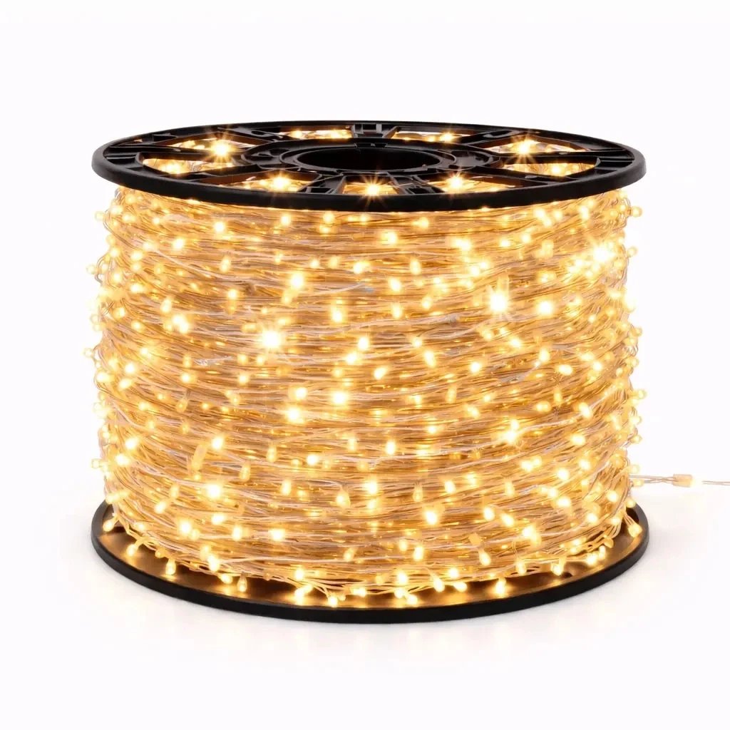 Guirlande lumineuse LED Eco Fix, d'extérieur, 80 m, blanc chaud avec effet FLASH, 800 LED, câble transparent, IP67, bobine