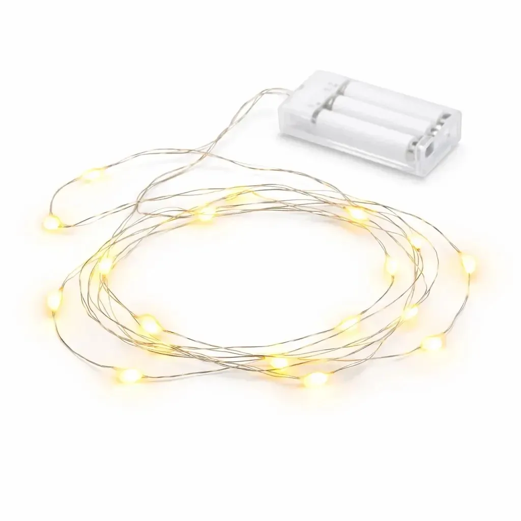 Guirlande lumineuse LED à piles, en forme de gouttes, 2 m, blanc chaud, 20 diodes, fil, IP20 (intérieur), 3 piles AA
