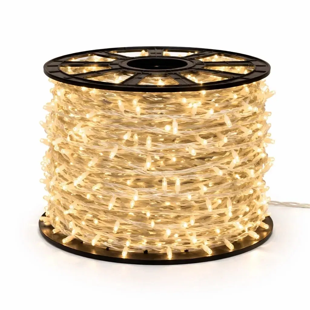 Guirlande lumineuse LED Easy Fix, 100 m, pour l'extérieur, blanc chaud avec mode FLASH, 1 000 LED, câble blanc, IP67, bobine