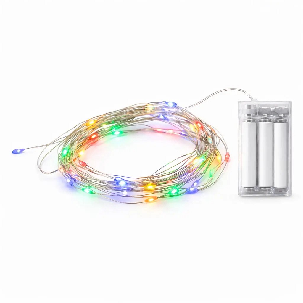 Guirlande lumineuse LED à piles, en forme de gouttes, 2,30 m, multicolore, 20 diodes, fil, IP20 (intérieur), 3 piles AA
