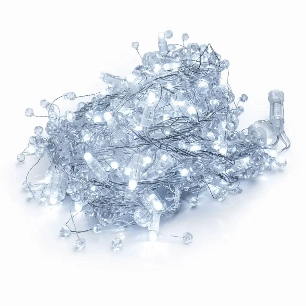 Guirlande lumineuse Eco Fix LED, d'extérieur avec cristaux, blanc glacé avec effet FLASH, 8 m, 80 LED, câble transparent, IP44, 24 V