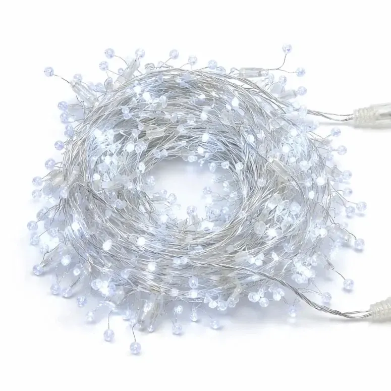 Guirlande lumineuse d'extérieur Eco Fix avec cristaux, 8 m, blanc glacé, 80 LED, 24 V, câble transparent, IP44