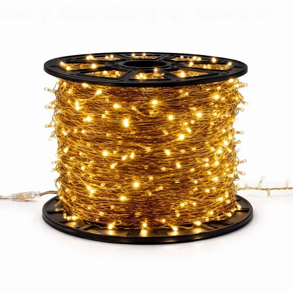 Guirlande lumineuse LED d'intérieur Easy Fix, 100 m, blanc chaud, 2 000 LED, câble doré foncé, IP20, bobine