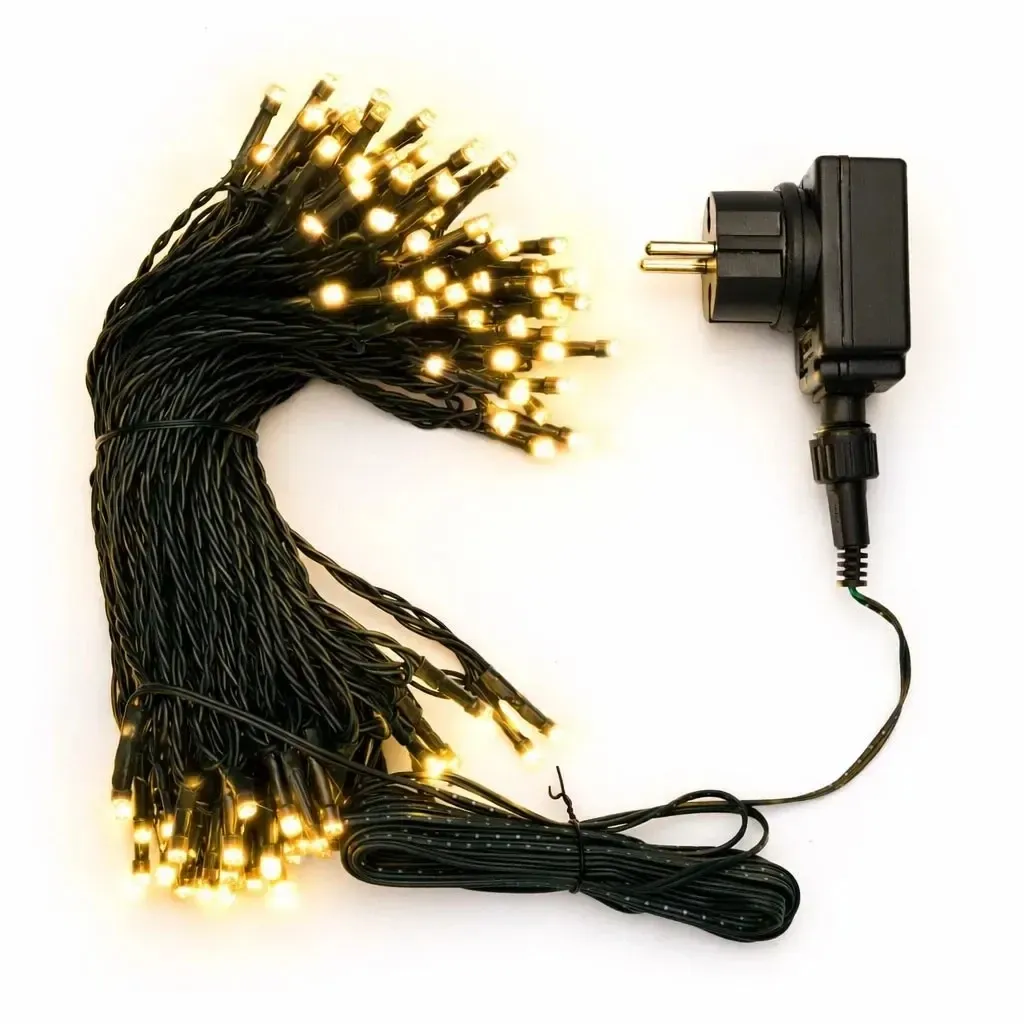Guirlande lumineuse LED d'extérieur, 40 m, blanc chaud, 200 LED, câble noir, IP44, avec bloc d'alimentation et télécommande