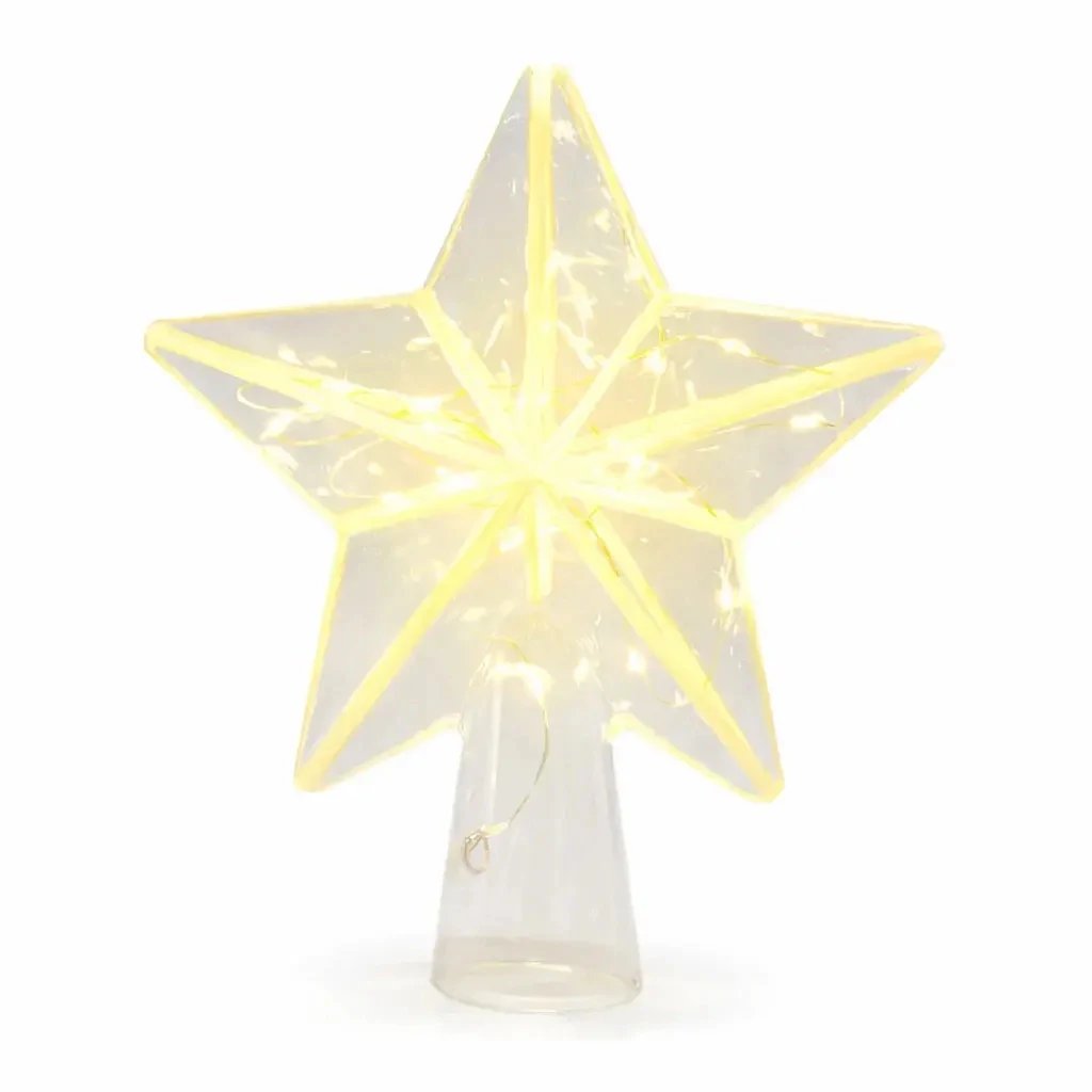 Étoile lumineuse LED pour sapin de Noël, 18 × 22 × 6,5 cm, en verre, blanc chaud, 20 diodes, 2 piles AAA