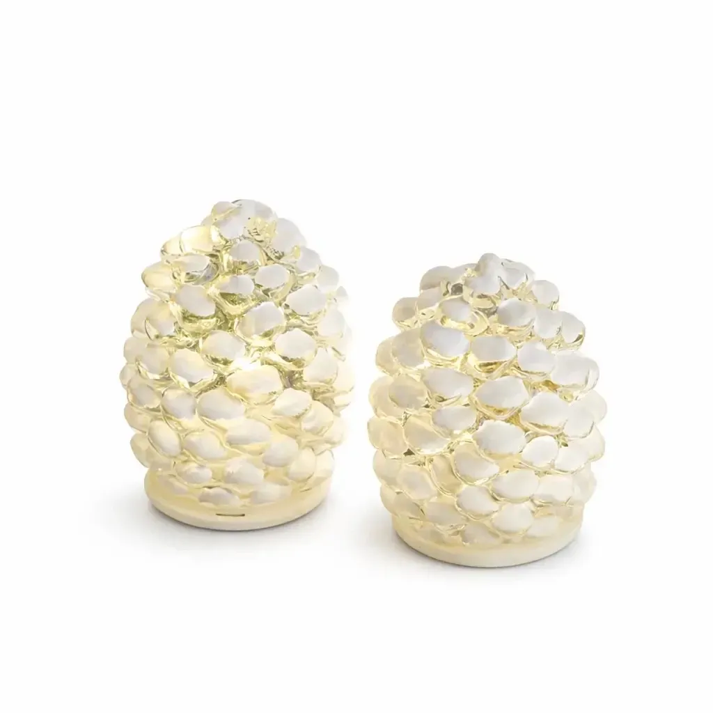 Décoration en verre à LED, pommes de pin, lot de 2 pièces, recouvertes de neige