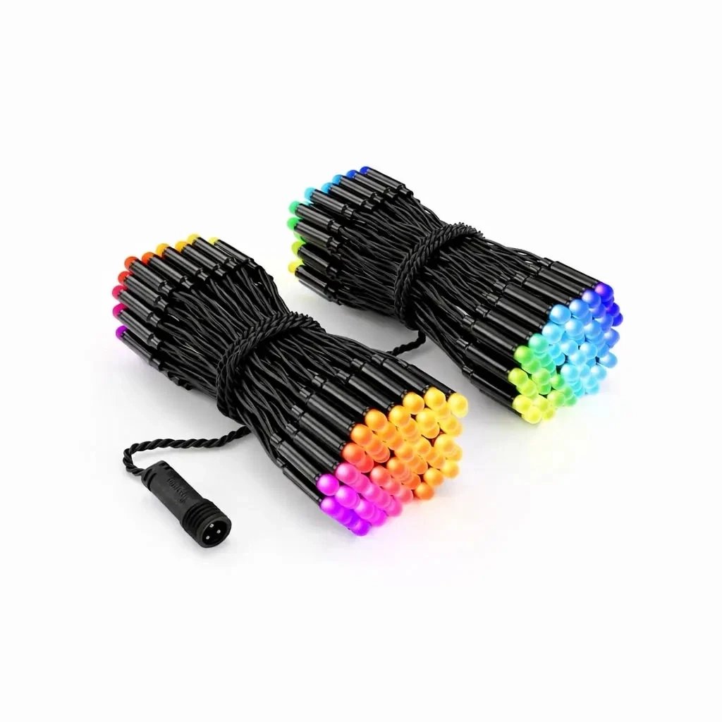 Guirlande lumineuse d'extérieur Twinkly Strings 25 m Dual Pro, 2 × 125 LED RGB, câble noir, IP44, 2 × 12,5 m