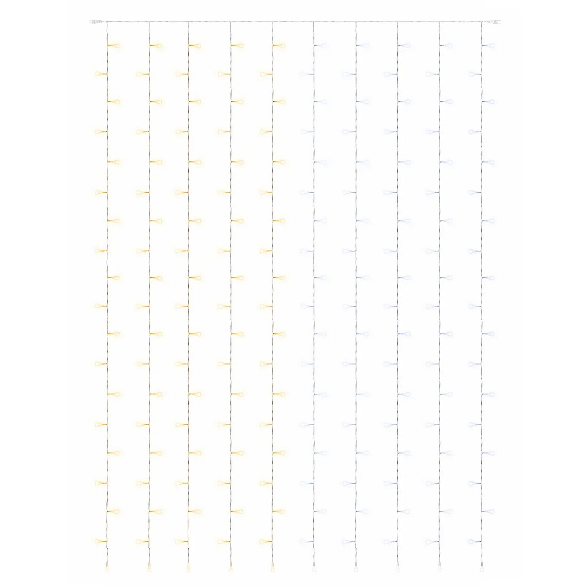 Guirlande lumineuse LED d'extérieur Easy Fix, 100 × 300 cm, bicolore avec commutation entre blanc chaud et blanc froid, 300 LED, câble blanc, IP44, rallonge