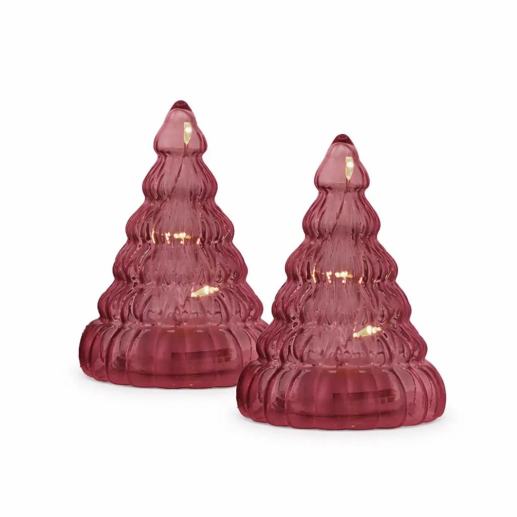 Lampe d'arbre LED, verre, lot de 2, bordeaux, 9 cm