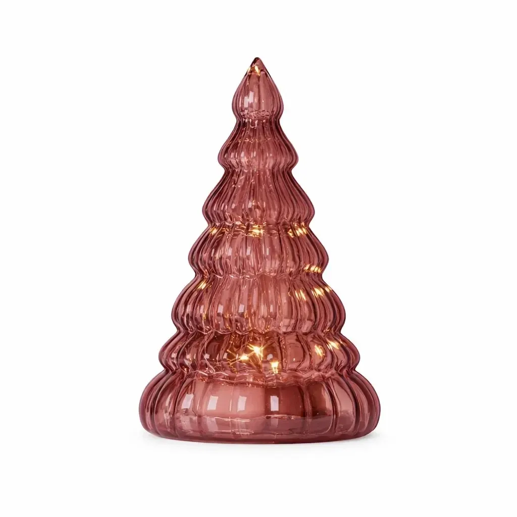 Arbre LED, verre, bordeaux, 16,5 cm