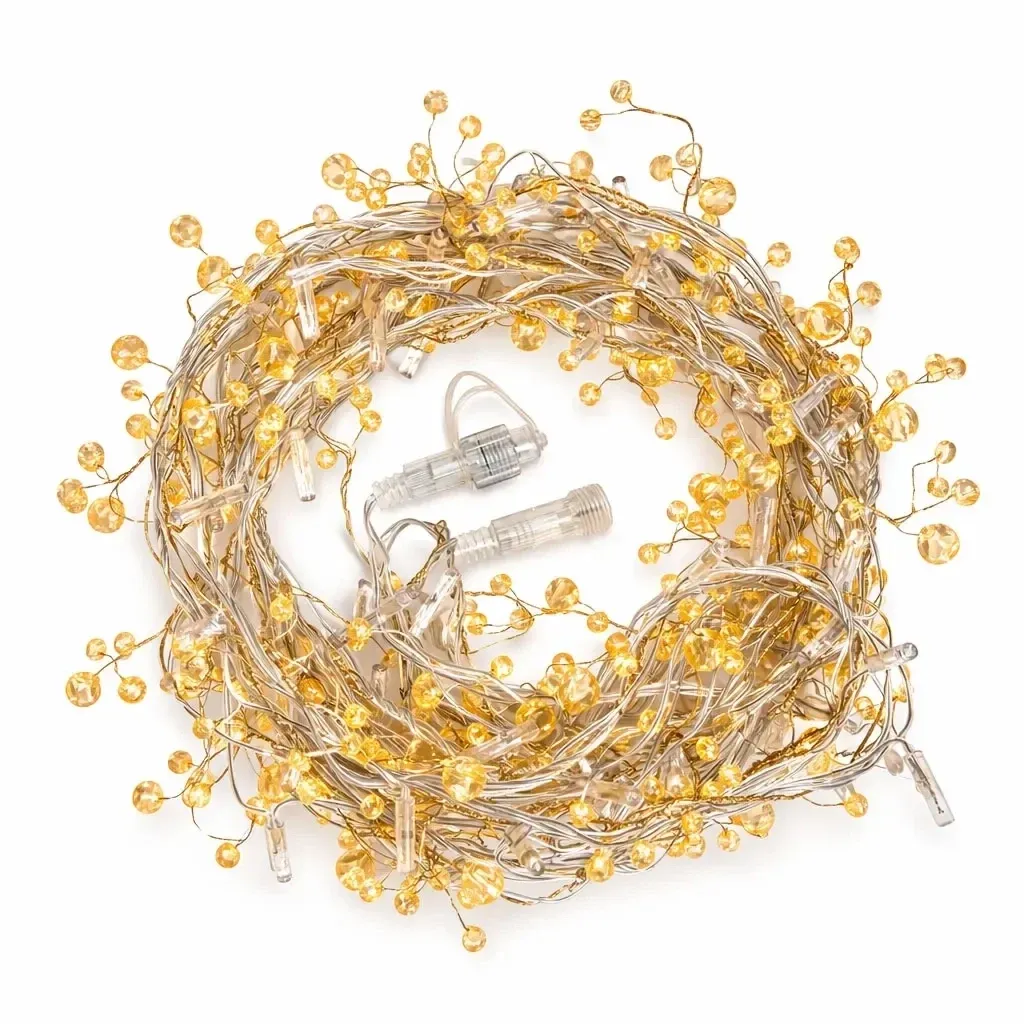 Guirlande lumineuse Eco Fix LED, d'extérieur avec cristaux, blanc chaud avec effet FLASH, 8 m, 80 LED, câble transparent, IP44, 24 V