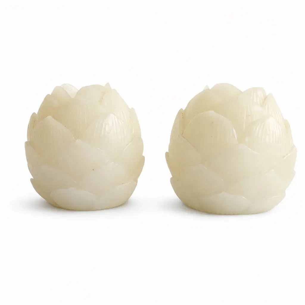 Bougies LED en cire véritable « Fleurs de lotus » DIA, ø 6 × 7 cm, lot de 2, blanches, fonctionnant avec une pile CR2032