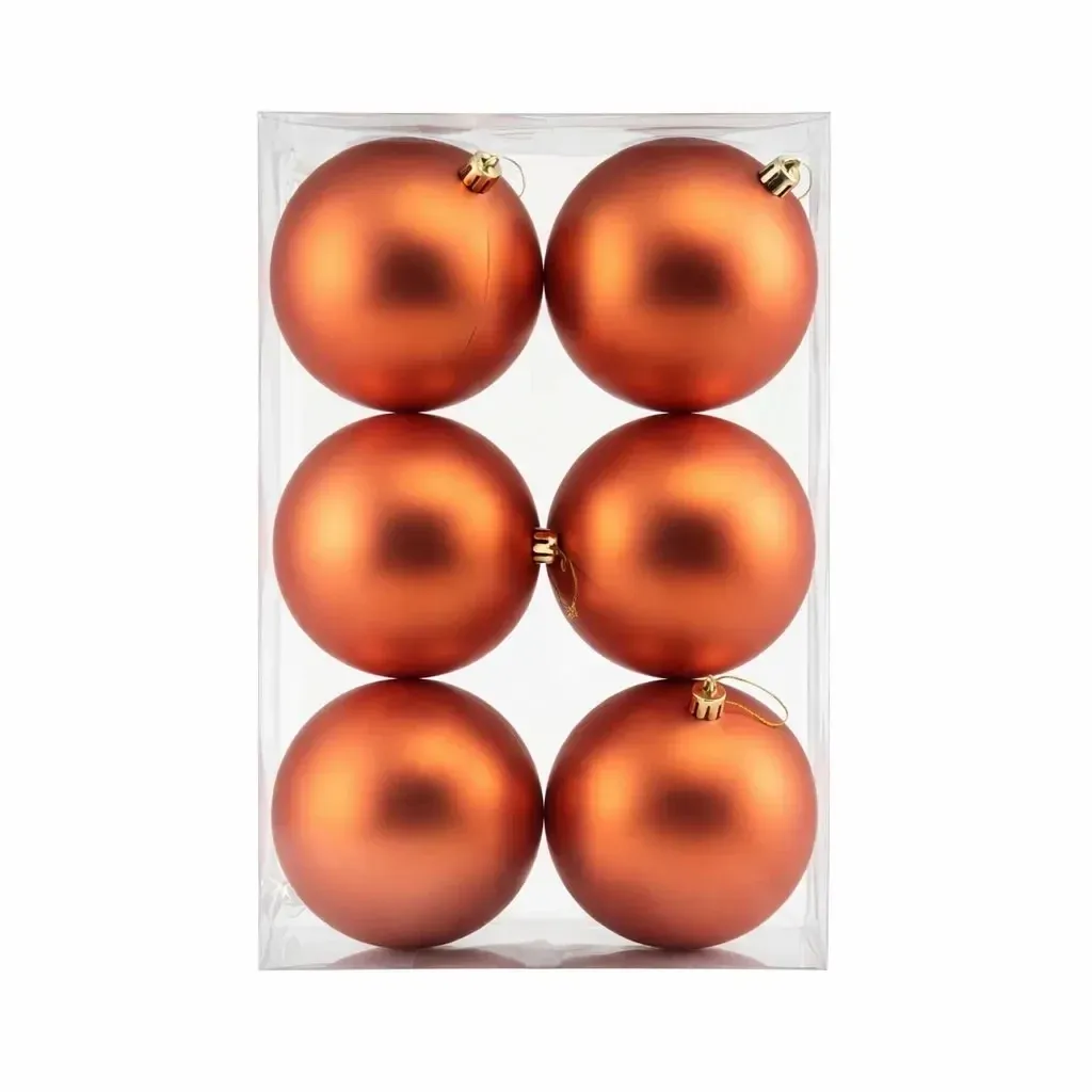 Set de décorations de Noël cuivre mat 10 cm boule plastique, pack de 6