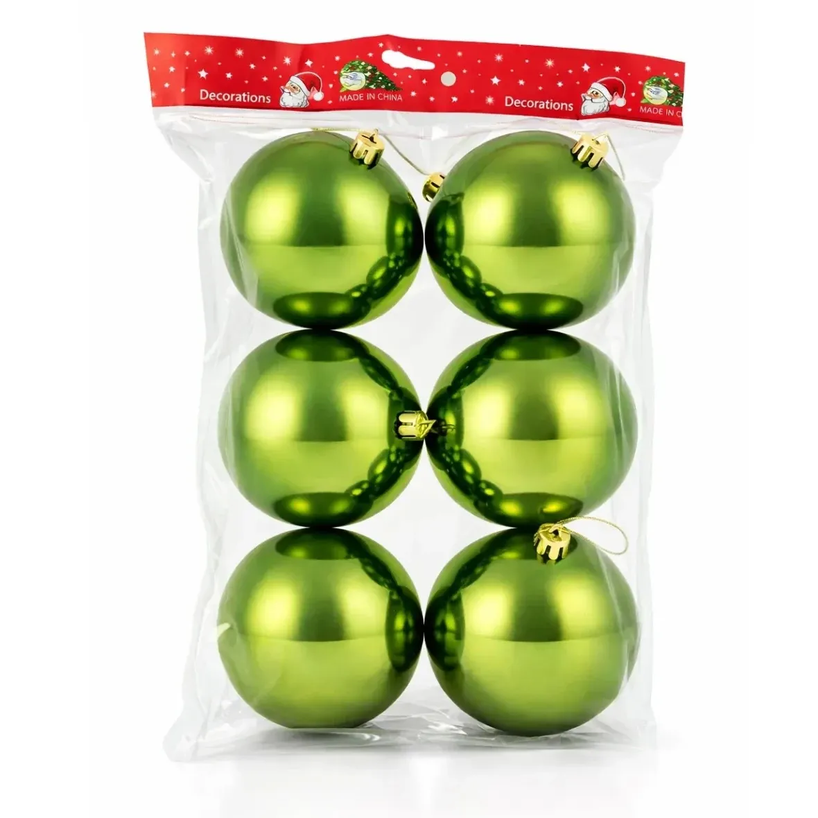 Set de décorations de Noël boule en plastique vert brillant 10 cm, pack de 6
